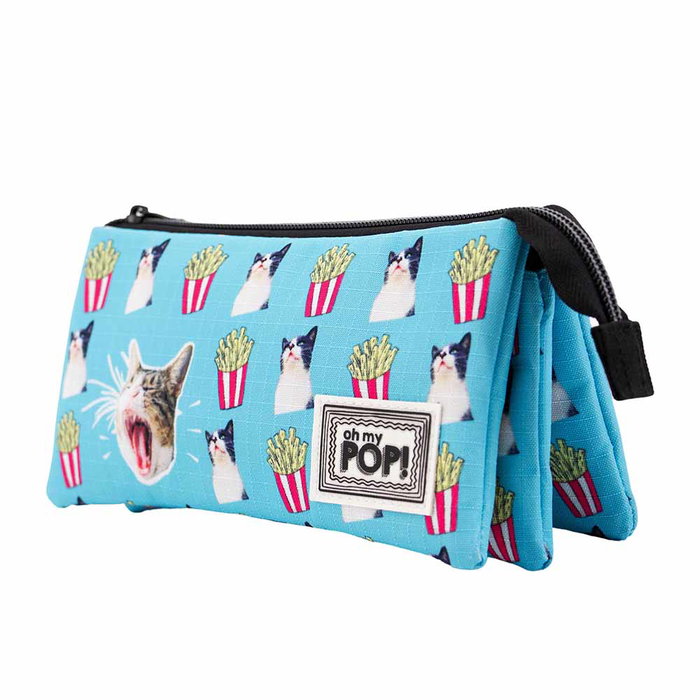 Oh My Pop Estuche Portatodo Triple HS Angry Cat Turquesa Oh My Pop Estuche Portatodo Triple HS Angry Cat Turquesa