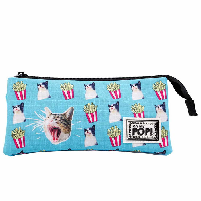 Oh My Pop Estuche Portatodo Triple HS Angry Cat Turquesa Oh My Pop Estuche Portatodo Triple HS Angry Cat Turquesa