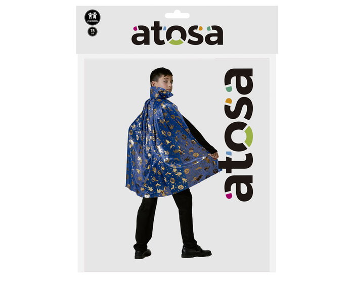EncantadoMágico Capa para Disfraz Brujo/Hechicero, Azul con Detalles Dorados y Cuello Alto - 75 cm - Halloween y Carnaval EncantadoMágico Capa para Disfraz Brujo/Hechicero, Azul con Detalles Dorados y Cuello Alto - 75 cm - Halloween y Carnaval