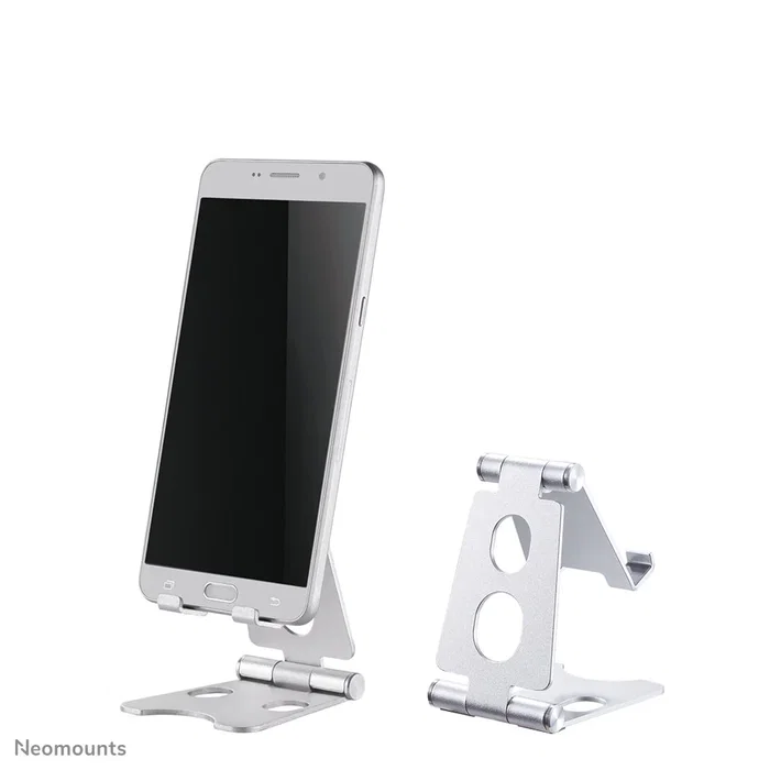 Neomounts DS10-150SL1 Soporte Plegable para Móvil/Smartphone hasta 4.7", Ajuste de Inclinación 270°, Plata - Soporte de Escritorio Pasivo con Almohadillas de Silicona