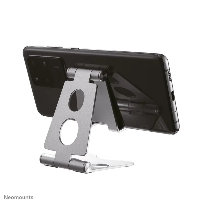 Neomounts DS10-150SL1 Soporte Plegable para Móvil/Smartphone hasta 4.7", Ajuste de Inclinación 270°, Plata - Soporte de Escritorio Pasivo con Almohadillas de Silicona