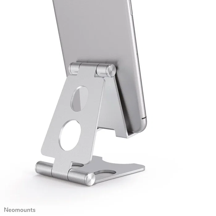 Neomounts DS10-150SL1 Soporte Plegable para Móvil/Smartphone hasta 4.7", Ajuste de Inclinación 270°, Plata - Soporte de Escritorio Pasivo con Almohadillas de Silicona