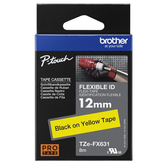 Brother TZe-FX631 Cinta laminada flexible 12mm Amarillo/negro Brother TZe-FX631 Cinta laminada flexible 12mm Amarillo/negro