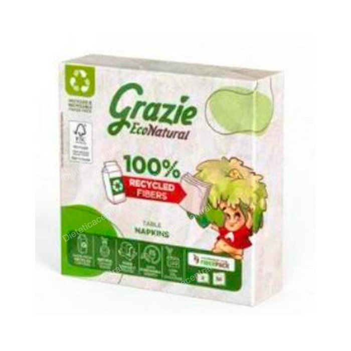 Grazie Servilletas de Papel EcoNatural 32.5x32.5 cm - 100% Orgánico y Reciclado, Extra Resistentes y Absorbentes, Certificadas Ecolabel EU y FSC®