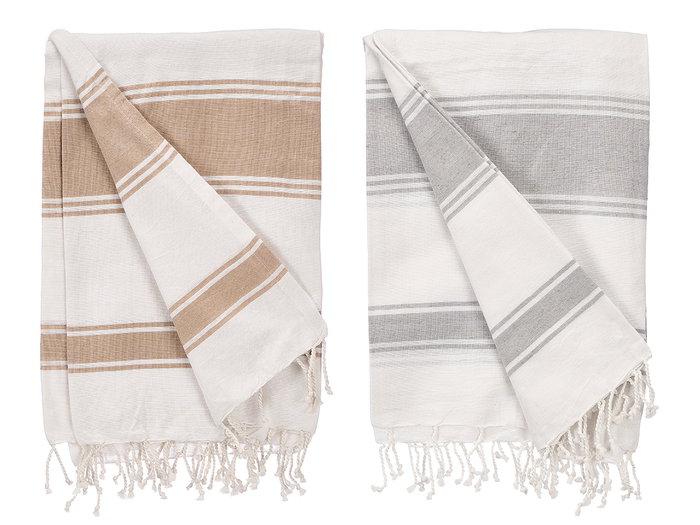 Giftdecor Mantel Multiusos de Tela a Rayas, 90 x 170 cm, Colores Surtidos Beige, Gris y Blanco, 90% Algodón (Set de 18)