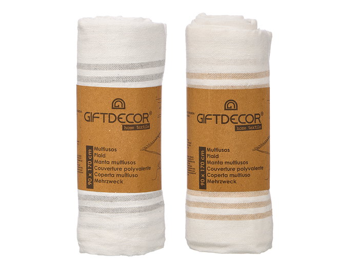 Giftdecor Mantel Multiusos de Tela a Rayas, 90 x 170 cm, Colores Surtidos Beige, Gris y Blanco, 90% Algodón (Set de 18)