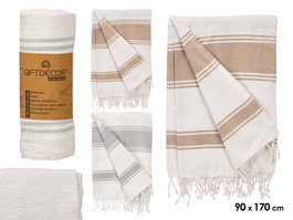 Giftdecor Mantel Multiusos de Tela a Rayas, 90 x 170 cm, Colores Surtidos Beige, Gris y Blanco, 90% Algodón (Set de 18)