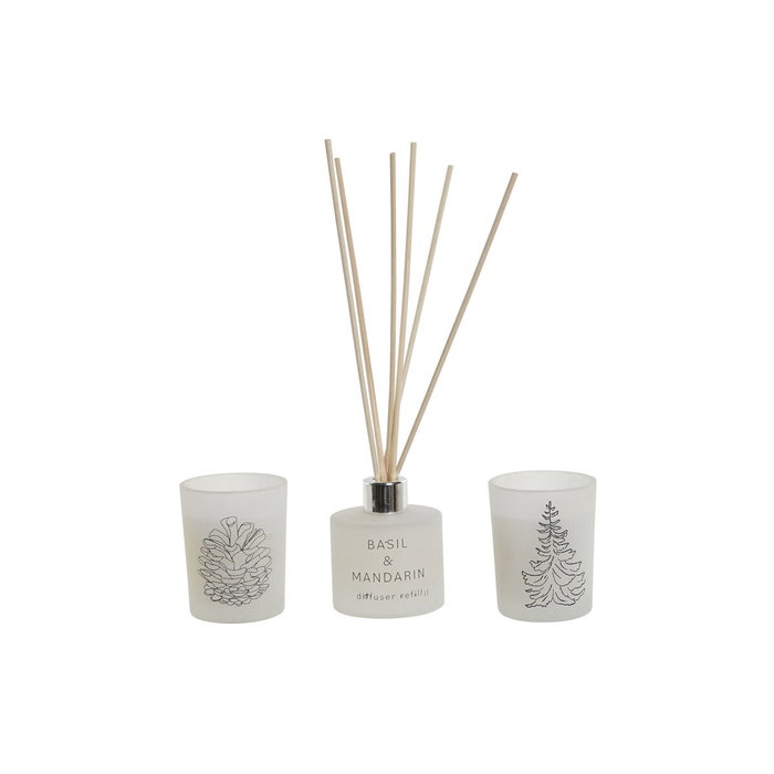 DKD Home Decor Set de 3 Velas de Cristal en Cera de Parafina Blanco