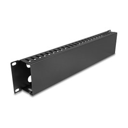 DeLOCK 81559 Panel de gestión de cables de 2U en metal negro con 4 aberturas