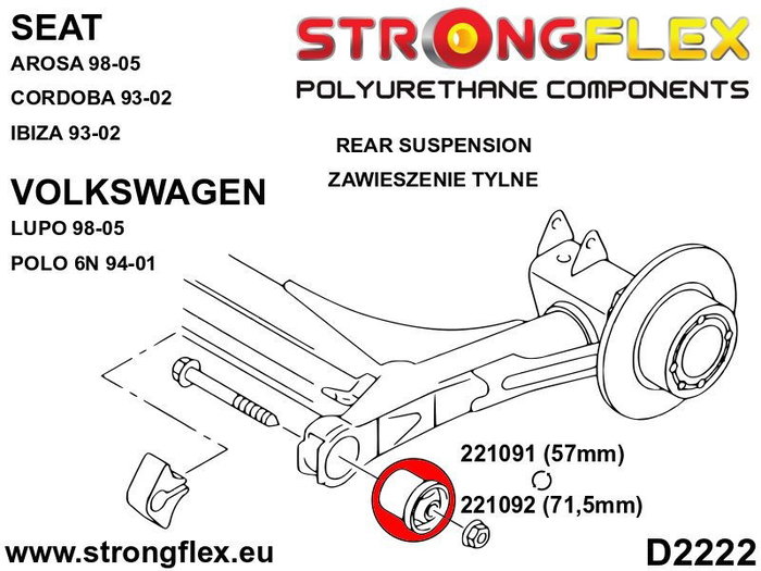 StrongFlex STF221091A Silentblock Eje Trasero 57 mm Sport alta flexibilidad resistencia carga dinámica abrasión temperatura aceites ácidos solventes clima StrongFlex STF221091A Silentblock Eje Trasero 57 mm Sport alta flexibilidad resistencia carga dinámica abrasión temperatura aceites ácidos solventes clima