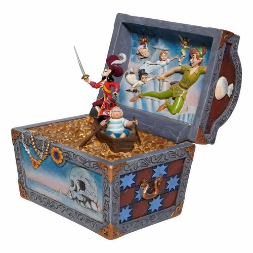 Enesco Figura Disney Peter Pan Cofre de Resina de Piedra, Acabados a Mano, 21 cm
