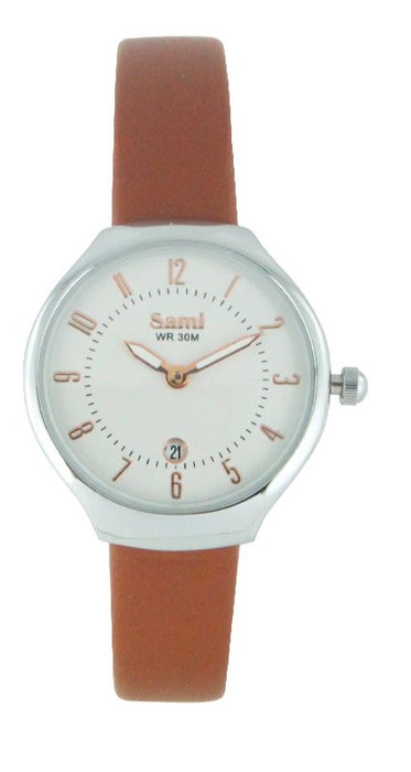 SAMI Reloj Sra. Piel Redondo Xtraplano 12 Números Fecha IP WR30 - Reloj de Piel Femenino