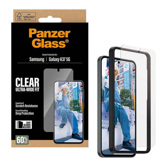 PanzerGlass Protector de Pantalla Ultra-Wide Fit con EasyAligner para Samsung Galaxy A37 5G (6.7") | Transparente y Resistente a Rayones