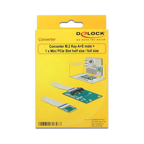 DeLOCK 62848 Convertidor M.2 Key A+E a Mini PCIe con cable flexible