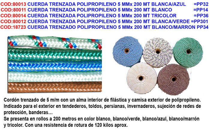 Cuerda trenzada de polipropileno 5 mm x 200 m blanco Cuerda trenzada de polipropileno 5 mm x 200 m blanco