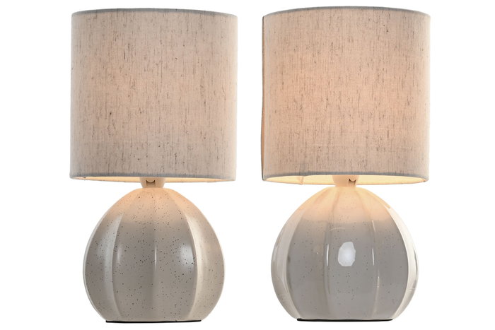 DKD Home Decor Lámpara de Sobremesa de Cerámica y Lino Blanco y Beige DKD Home Decor Lámpara de Sobremesa de Cerámica y Lino Blanco y Beige