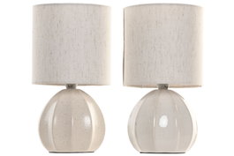 DKD Home Decor Lámpara de Sobremesa de Cerámica y Lino Blanco y Beige