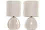 DKD Home Decor Lámpara de Sobremesa de Cerámica y Lino Blanco y Beige