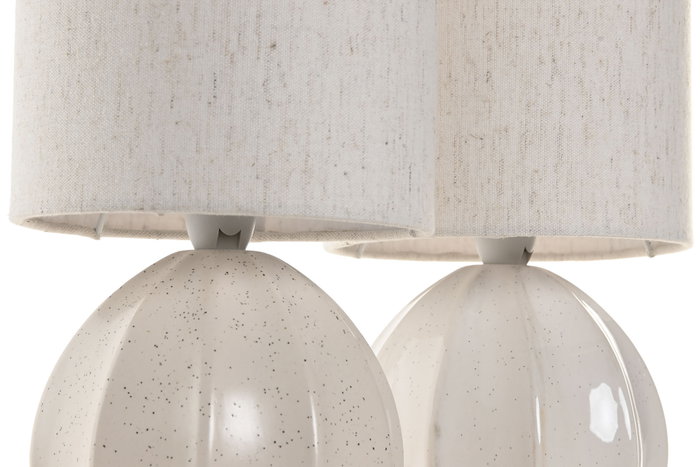 DKD Home Decor Lámpara de Sobremesa de Cerámica y Lino Blanco y Beige