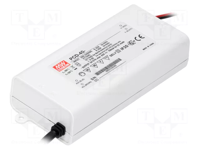 MEAN WELL PCD-40-350B Alimentador LED de 37,8W, 350mA MEAN WELL PCD-40-350B Alimentador LED de 37,8W, 350mA