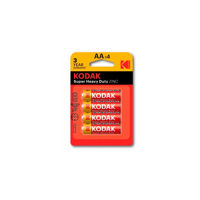 Kodak Pilas AA Zinc-Carbón Extra Heavy Duty, Paquete de 4 Unidades, 30951044, 1.5V