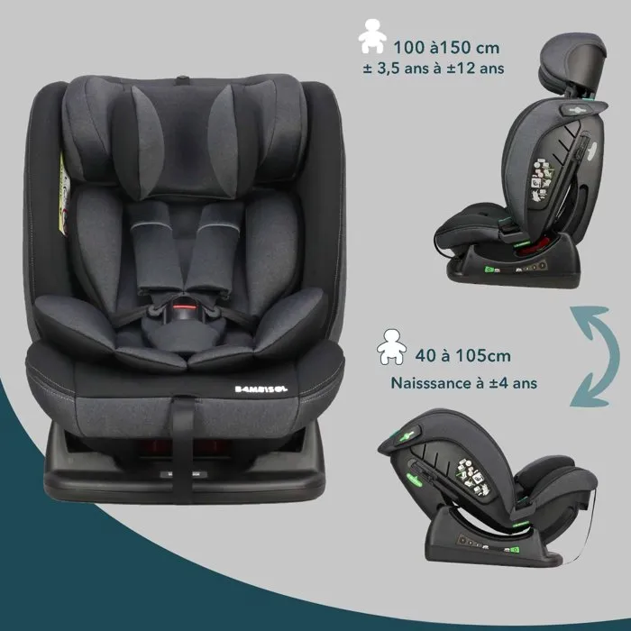 Bambisol Silla de Coche Reversible AY913PLUSN, Grupo 0+/1/2/3, I-Size, Reclinable con Reductor, Color Negro