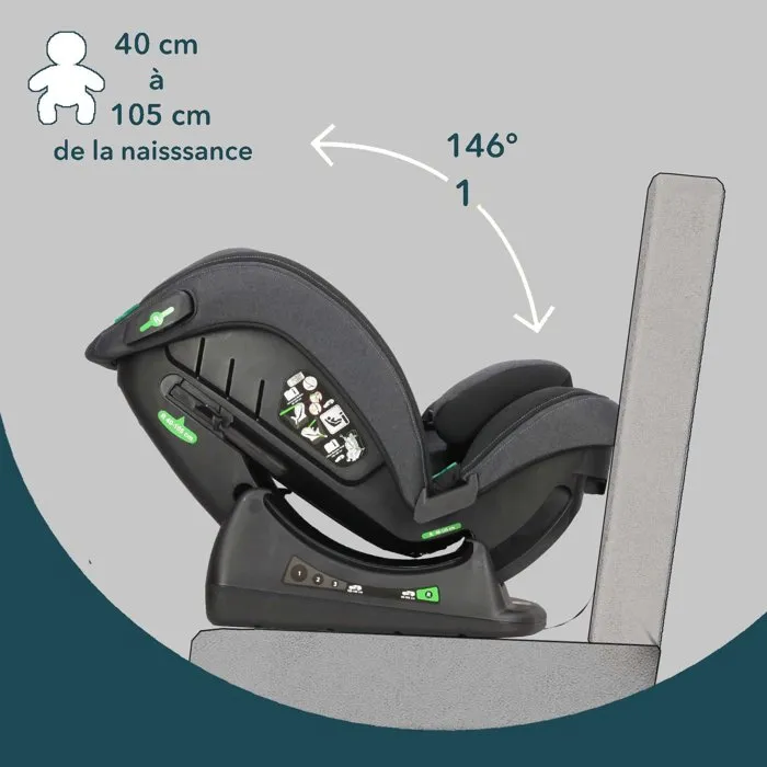 Bambisol Silla de Coche Reversible AY913PLUSN, Grupo 0+/1/2/3, I-Size, Reclinable con Reductor, Color Negro