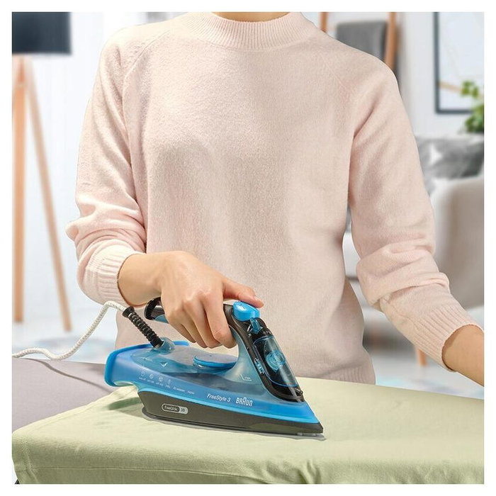 Braun FreeStyle 3 FI 3194.BK Plancha de vapor negra y azul, 2400 W, suela cerámica, 200 g/min