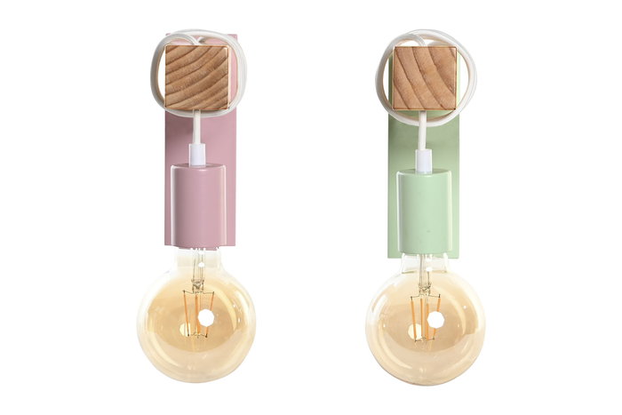 DKD Home Decor Lámpara Aplique Urban Verde Jade Rosa Metal Madera 6 x 18 x 20 cm (4 Unidades)