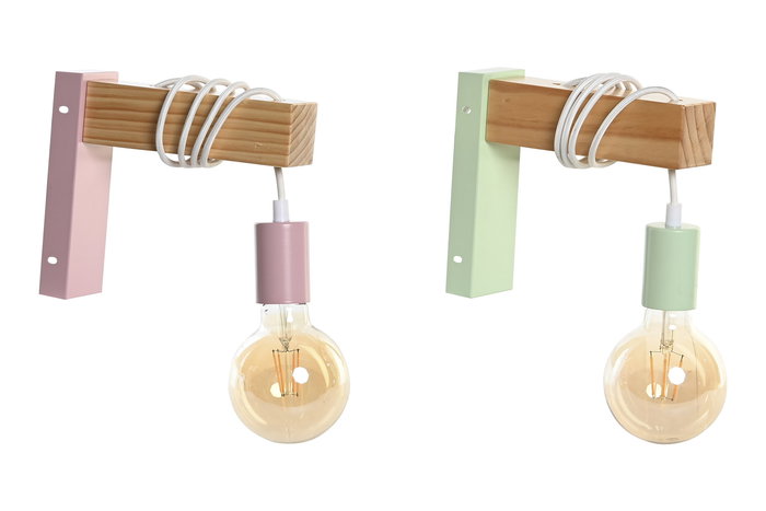 DKD Home Decor Lámpara Aplique Urban Verde Jade Rosa Metal Madera 6 x 18 x 20 cm (4 Unidades)