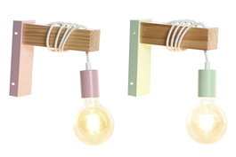 DKD Home Decor Lámpara Aplique Urban Verde Jade Rosa Metal Madera 6 x 18 x 20 cm (4 Unidades)