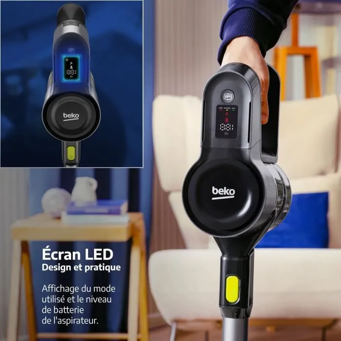 Beko VRT84225VI Aspirador Escoba Inalámbrico 100 AirWatts 3 Velocidades Pantalla LED Gris
