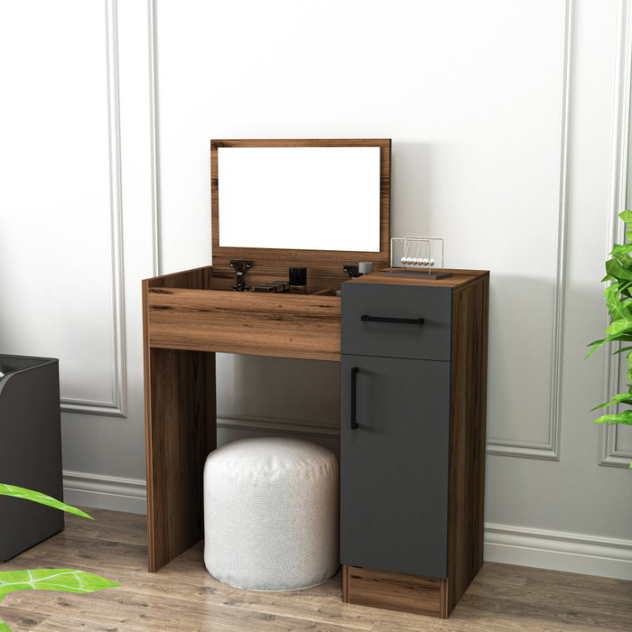 Hanah Home Mesa de Maquillaje Light Walnut y Anthracite, 77x108.8x37.3 cm, Tablero Partículas Recubierto Melamina