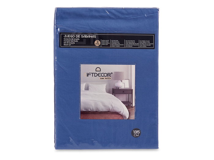 Giftdecor Set 3 Sábanas 135 cm Color Azul 205x245 cm + 45x150 cm + 135x200 cm (Set de 12)