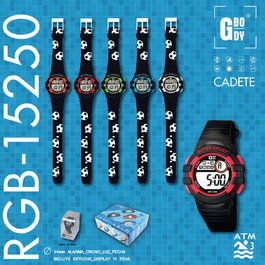 G-BODY Reloj LCD Cadete Rojo y Negro con Estampado de Fútbol