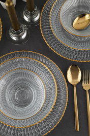 Hermia 12YTAY Juego de Cena de Vidrio Transparente 12 Piezas: 4 Cuencos 15 cm, 4 Platos 21 cm, 4 Platos 28 cm