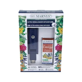 MARNYS Pack USB Ultra Nebulizador + Synergy Energy 30ml - Difusor de Aromas con Aceites Esenciales de Cítricos y Flores