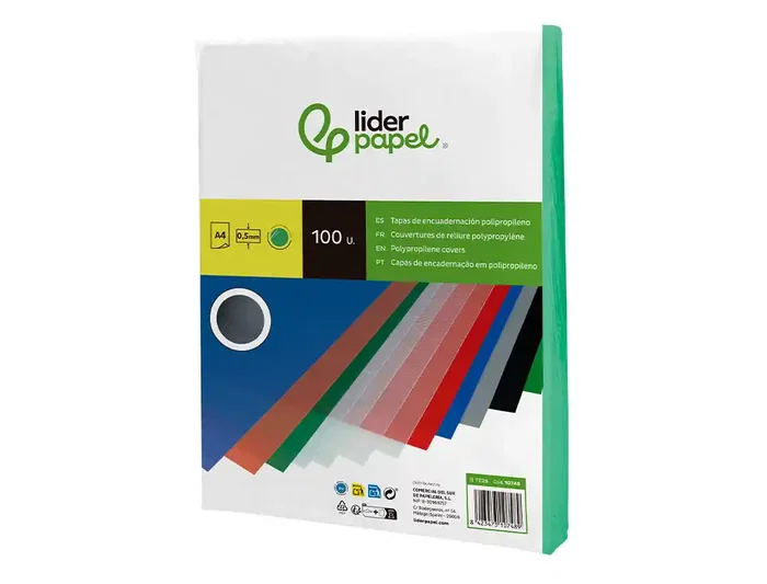 Liderpapel Tapas Encuadernacion Polipropileno A4 0.5 mm Verde Translucido Paquete 100 Unidades