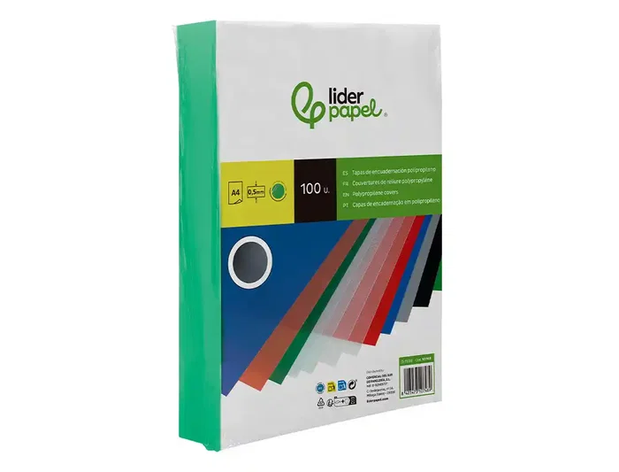 Liderpapel Tapas Encuadernacion Polipropileno A4 0.5 mm Verde Translucido Paquete 100 Unidades