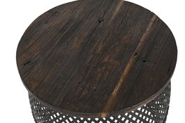 DKD Home Decor - Mesita Auxiliar Item Home, Colección Side tables 2c24, Ambiente Item Home, Hierro y Mango, Color Natural, 58x58x56 cm