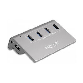 Delock Concentrador USB 3.2 Gen 2 Hub con 4 Puertos USB Tipo-A, 10 Gbit/s, Color Gris, Cable de 0.8 m, Metal