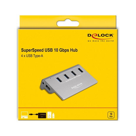 DeLOCK Hub USB 3.2 Gen 2 con 4 Puertos USB Tipo-A Gris DeLOCK Hub USB 3.2 Gen 2 con 4 Puertos USB Tipo-A Gris
