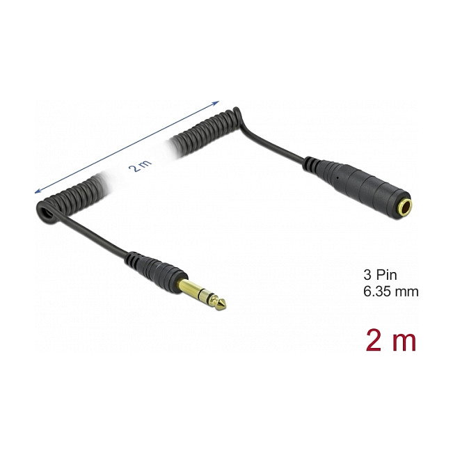 DeLOCK Cable de extensión de audio en espiral 6,35 mm 3 Pin Macho a Hembra 2 m Negro DeLOCK Cable de extensión de audio en espiral 6,35 mm 3 Pin Macho a Hembra 2 m Negro