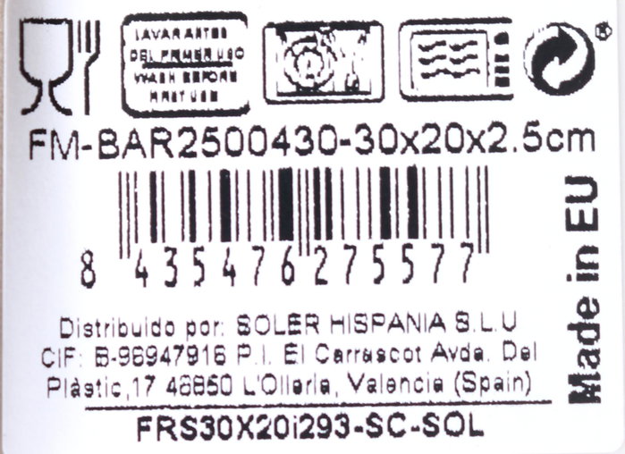 La Mediterranea Fuente Rectangular Barx Elite Brillo 30x20 cm