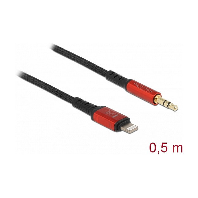 DeLOCK Cable de audio Lightning de 8 pines a jack de 3,5 mm, 0,5 m