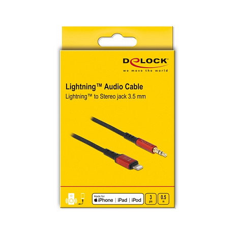 DeLOCK Cable de audio Lightning de 8 pines a jack de 3,5 mm, 0,5 m