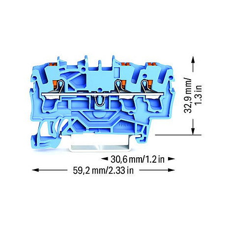 WAGO 2202-1304 Terminal de paso para 3 conductores, 2,5 mm², azul
