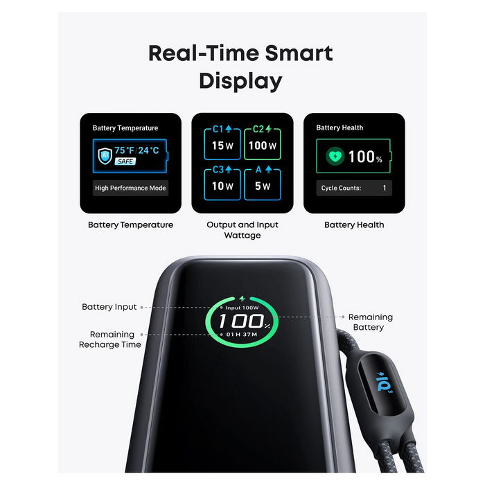 Anker PowerBank 25.000mAh 165W 3x 100W USB-C 1x USB-A con Smart Display A1695H11 negro