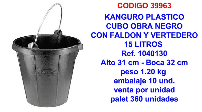 RUBI Cubo de obra Kanguro plástico graduado con pico de 15 LT RUBI Cubo de obra Kanguro plástico graduado con pico de 15 LT