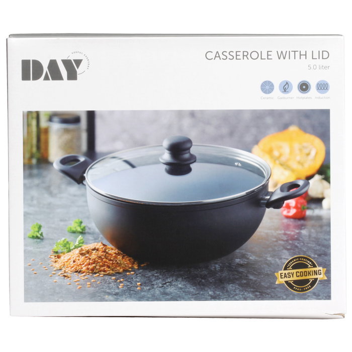 Day Cacerola con Tapa de Aluminio con Revestimiento Cerámico para Todas Cocinas (Inducción, Gas) - 5 Litros, Diámetro 28 cm